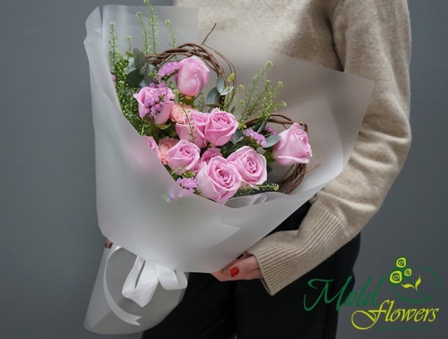 Букет с розовами розами ,,С любовью" Фото
